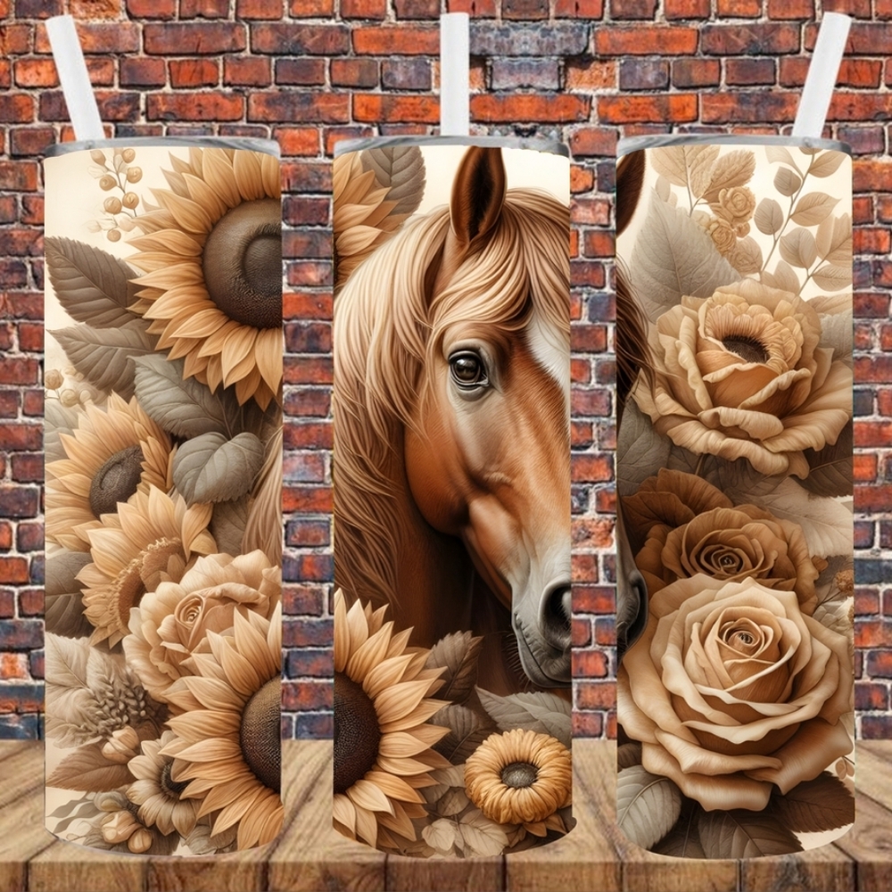 Sublimation Brown Horse Floral Stainless Tumbler